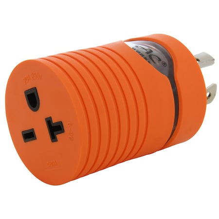 Ac Works Plug Adapter, 6-15/20R, L14-20P, 6-20P, L14-20P, 0 ft., Orange ADL1420620